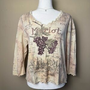 Y2K‎ Merlot Vineyard Graphic Lettuce Hem Top